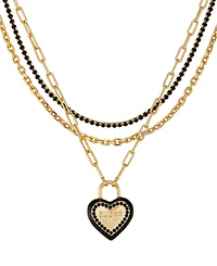 Guess Glass Stone Gold-Tone Triple Layered Crystal Heart Charm Necklace