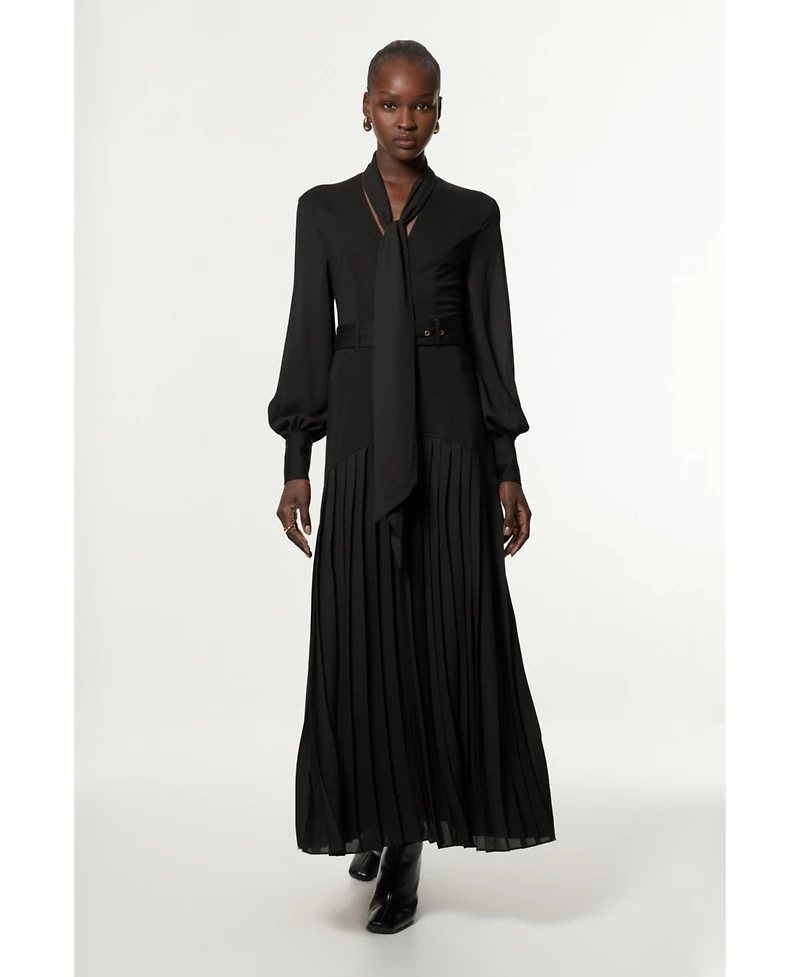 Karen Millen Jersey Ponte Georgette Mix Midi Dress