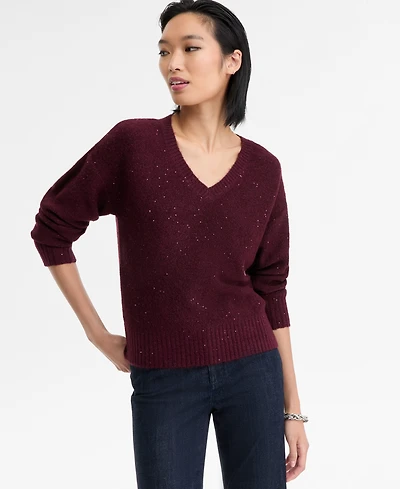 I.n.c. International Concepts Women's Roving Sequin V-Neck Sweater, Macy's Exclusive