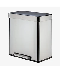 Qualiazero 60L / 16 Gal (30L/8 Gal Split) Rectangular Recycle Step Can - Stainless Steel with Black Plastic Lid