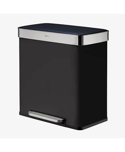 Qualiazero 60L / 16 Gal (30L/8 Split) Rectangular Recycle Step Can - Stainless Steel with Black Plastic Lid