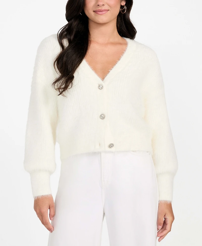 Guess Women's Keyla Rhinestone-Button Cardigan Sweater