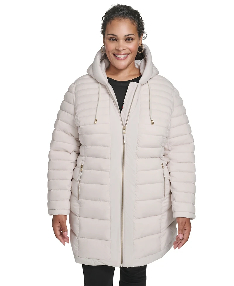 Tommy Hilfiger Plus Hooded Packable Puffer Coat
