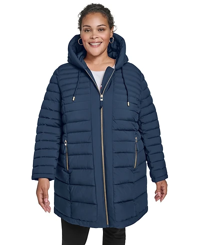 Tommy Hilfiger Plus Hooded Packable Puffer Coat