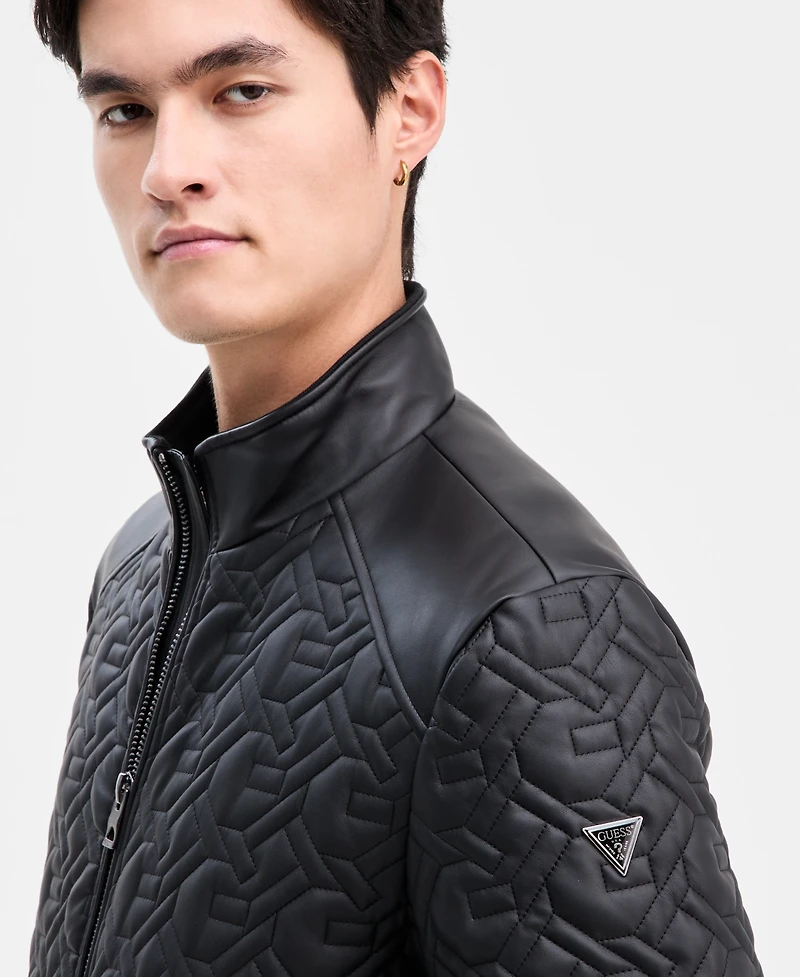 Guess Men's G Chain Quilted Faux Leather Jacket