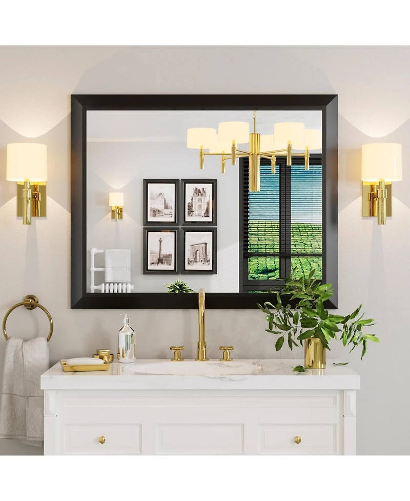 Amorho Bathroom Mirror, 40" x 32" Inch Thick Metal Framed Wall Mirrors for Over Sink, Bedroom, Living Room, Entryway, Rectangle Wall-Mounted Mirrors i