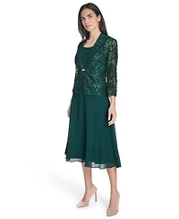 Jessica Howard Petite Lace Jacket & Chiffon Midi Dress Set