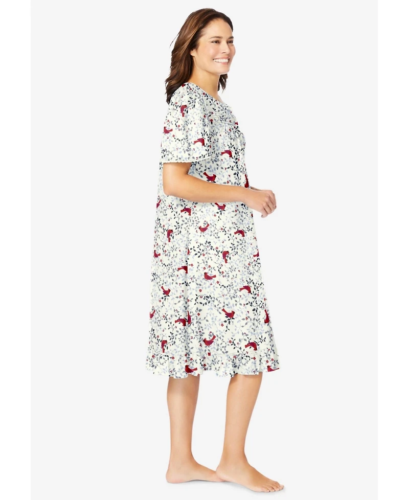 Dreams & Co. Plus Short Floral Print Cotton Gown