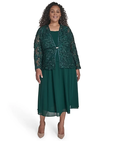 Jessica Howard Plus 2-Pc. Lace Jacket & Dress Set