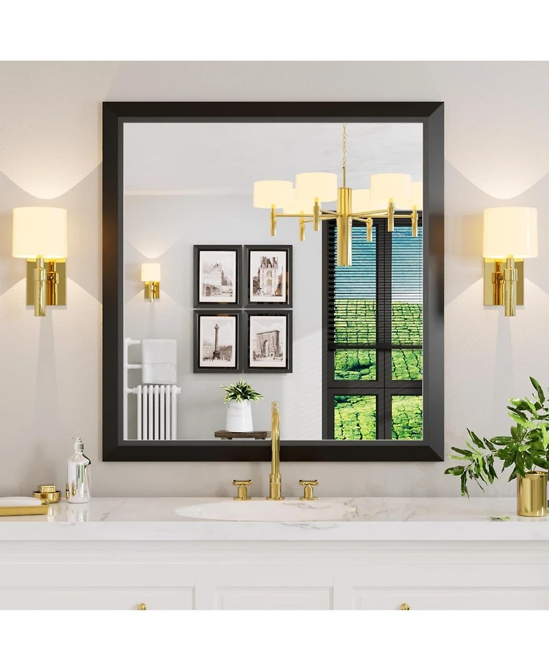 Amorho Bathroom Mirror, 40" x 38" Inch Thick Metal Framed Wall Mirrors for Over Sink, Bedroom, Living Room, Entryway