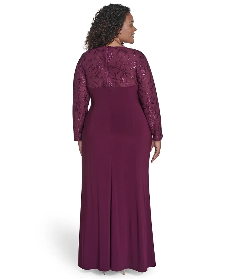 Jessica Howard Plus Raglan Sleeve Combo Gown