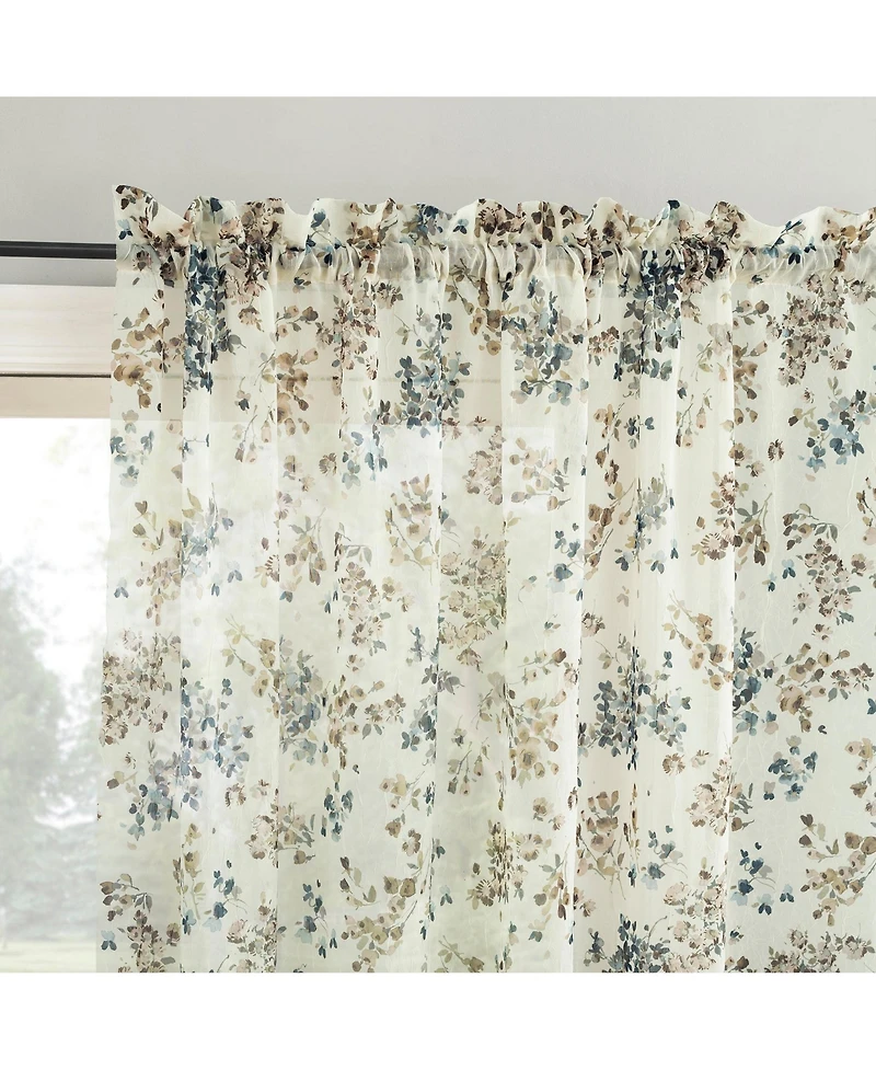 No. 918 Alethea Floral Print Crushed Voile Sheer Rod Pocket Curtain Panel