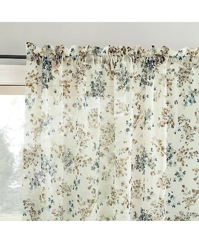 No. 918 Alethea Floral Print Crushed Voile Sheer Rod Pocket Curtain Panel