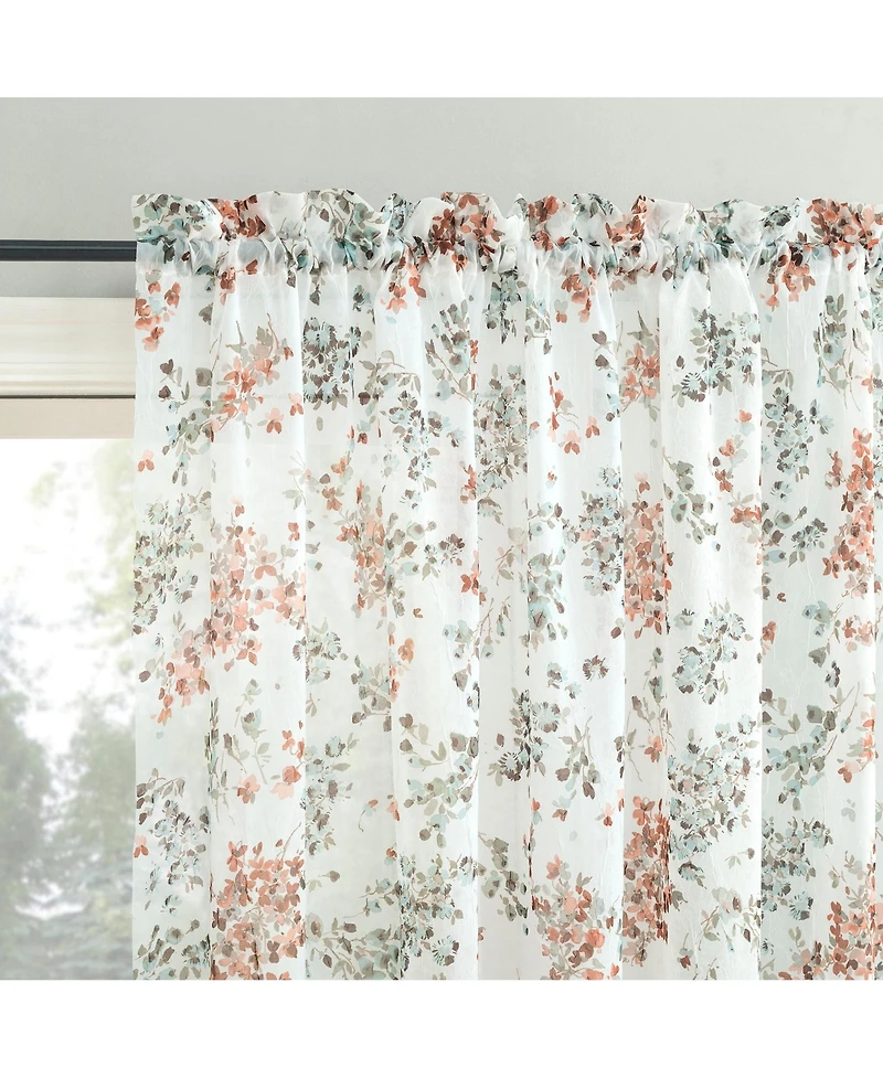 No. 918 Alethea Floral Print Crushed Voile Sheer Rod Pocket Curtain Panel