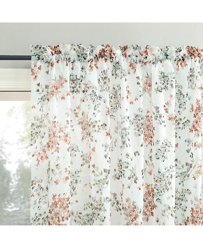 No. 918 Alethea Floral Print Crushed Voile Sheer Rod Pocket Curtain Panel