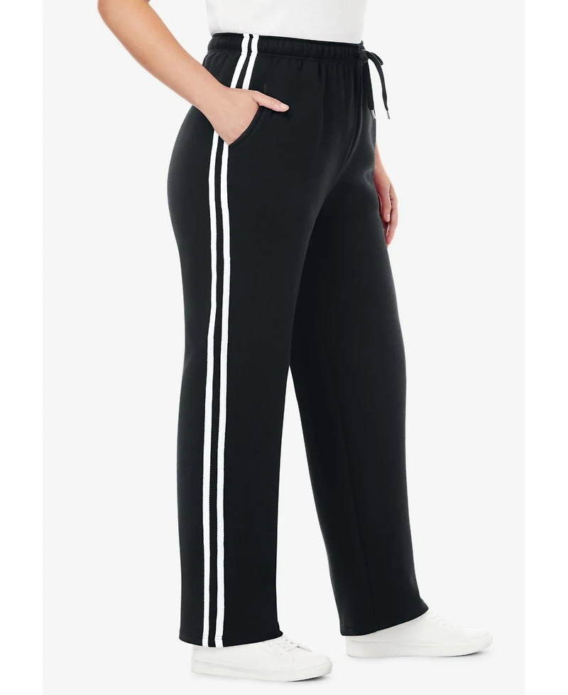 Woman Within Plus Better Fleece Side Stripe Sweatpant