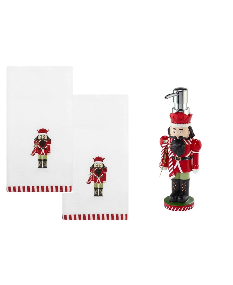 Avanti Peppermint Nutcracker Resin Lotion Pump and 2-Pc. Cotton Fingertip Towel Set