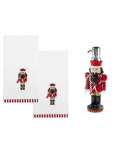 Avanti Peppermint Nutcracker Resin Lotion Pump and 2-Pc. Cotton Fingertip Towel Set