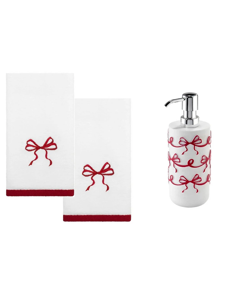 Avanti Christmas Bows Resin Lotion Pump and 2-Pc. Cotton Fingertip Towel Set