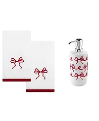 Avanti Christmas Bows Resin Lotion Pump and 2-Pc. Cotton Fingertip Towel Set