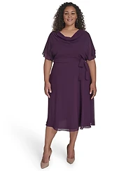 Jessica Howard Plus Cowl Neck Belted Midi Dress