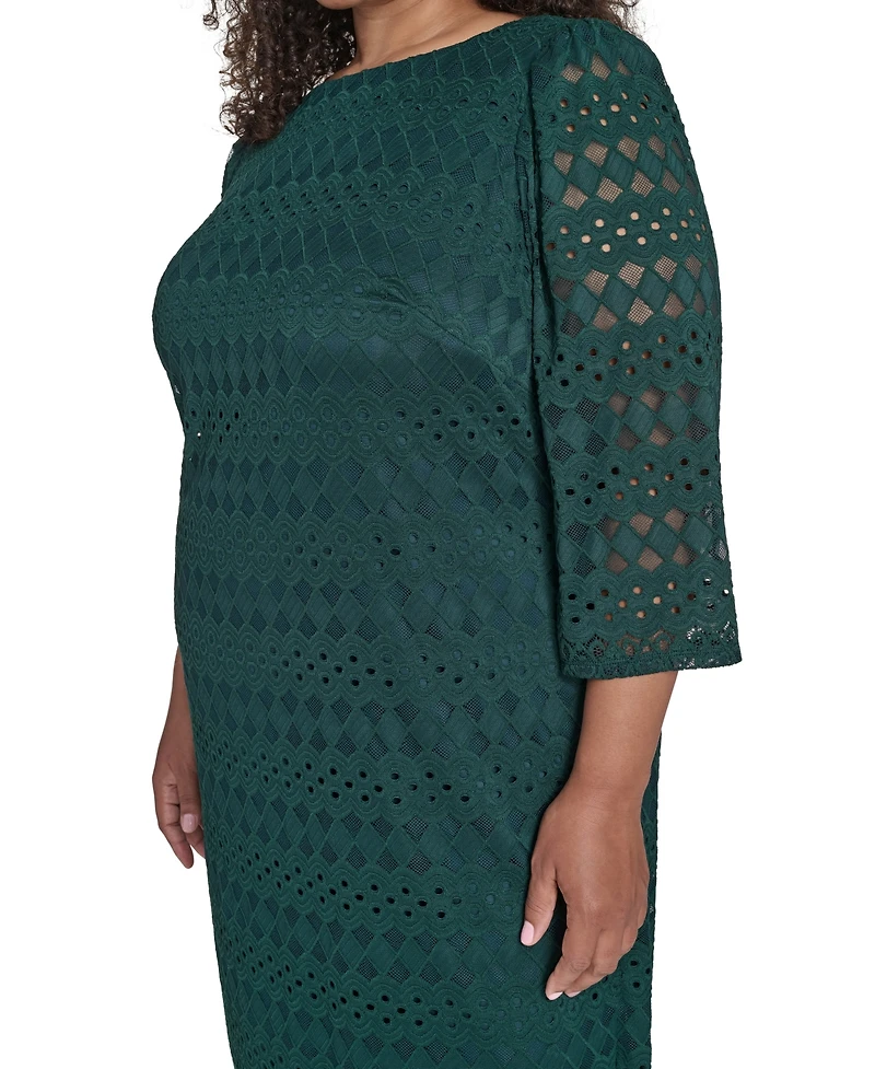 Jessica Howard Plus Lace 3/4-Sleeve Shift Dress