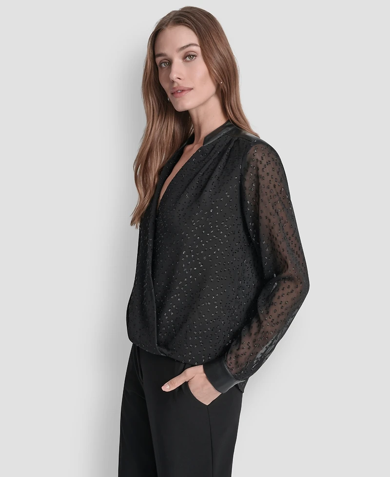 Dkny Women's Clip Dot Pattern V-Neck Blouse