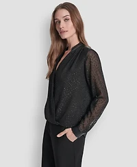 Dkny Women's Clip Dot Pattern V-Neck Blouse