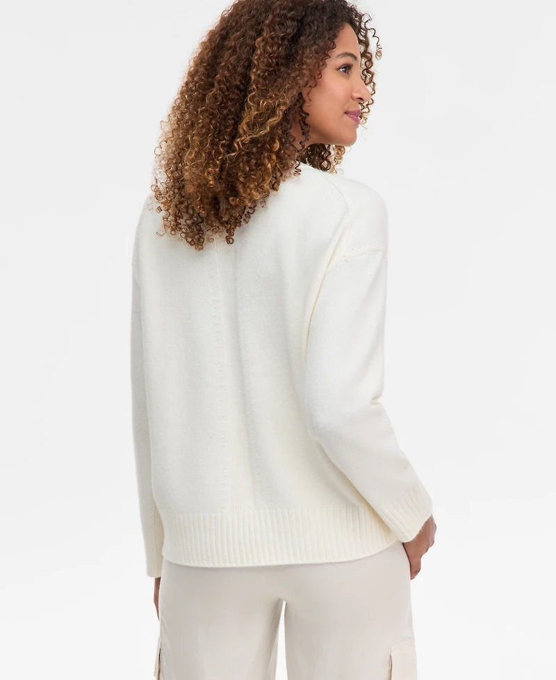 I.n.c. International Concepts Women's Ribbed-Trim Crewneck Pullover Sweater, Macy's Exclusive