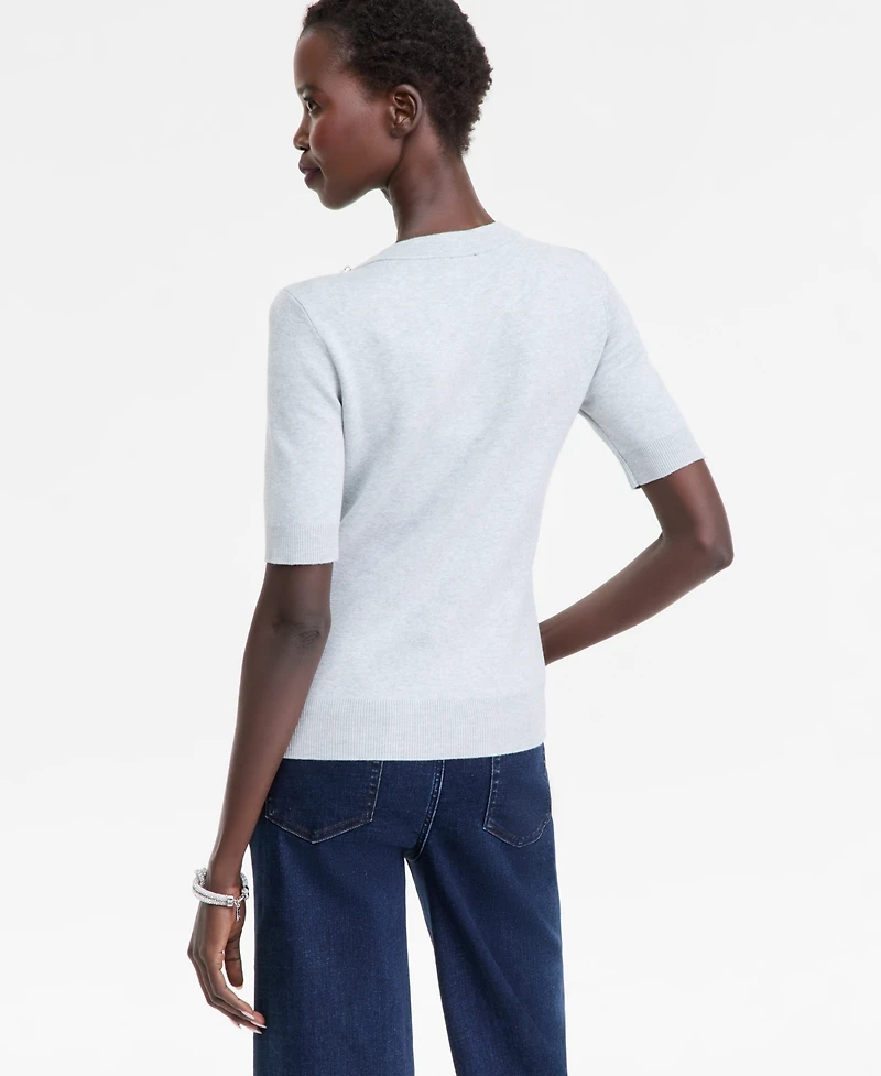I.n.c. International Concepts Women's Short-Sleeve Embellished-Neck Sweater, Macy's Exclusive