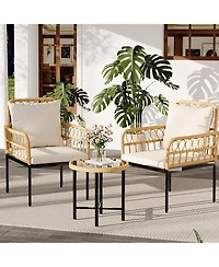 gaomon 3 Pieces Wicker Patio Bistro Sets Outdoor Conversation Sets with Glass Top Side Table and 2 Modern Rattan Chairs, Patio Furniture Set for Apart