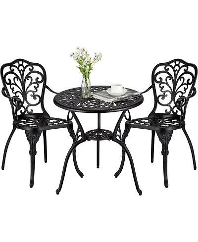 Patio Bistro Sets 3 Piece Outdoor Cast Aluminum Patio Bistro Set, Patio Table and Chairs Set of 2 with Umbrella Hole for Yard, Garden, Balcony, Poolsi