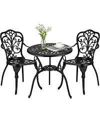 Patio Bistro Sets 3 Piece Outdoor Cast Aluminum Patio Bistro Set, Patio Table and Chairs Set of 2 with Umbrella Hole for Yard, Garden, Balcony, Poolsi