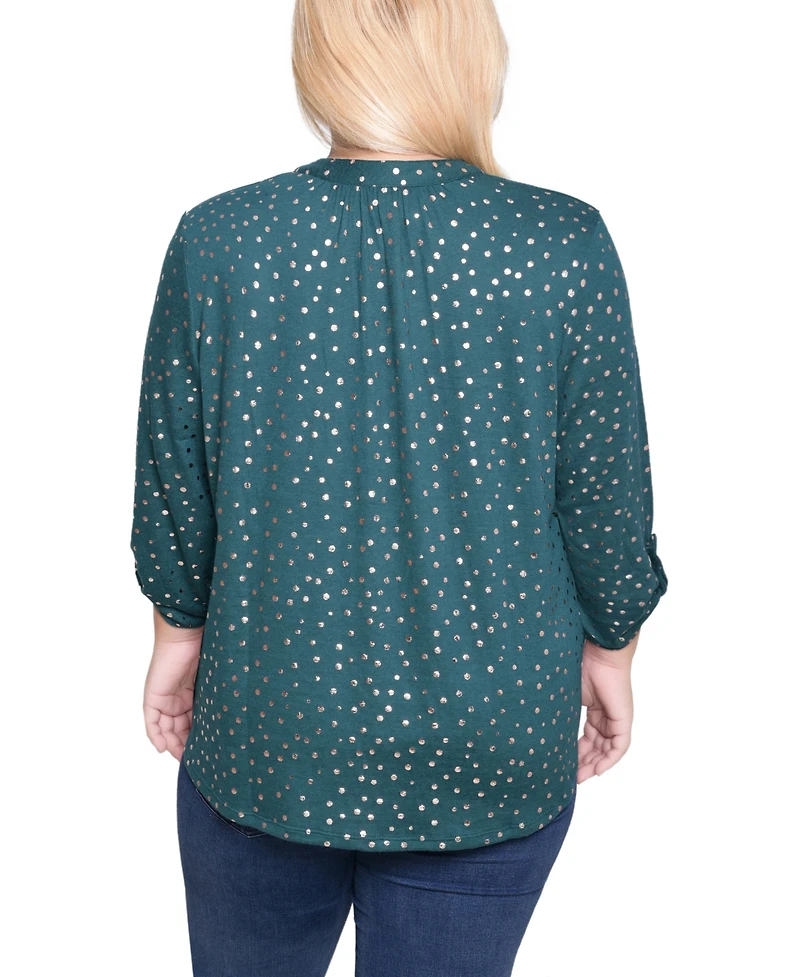 Ny Collection Plus Long Roll Tab Sleeve Tunic Top