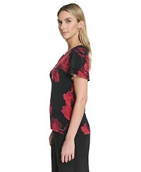 Calvin Klein Women's Short Sleeve V-Neck Printed Top