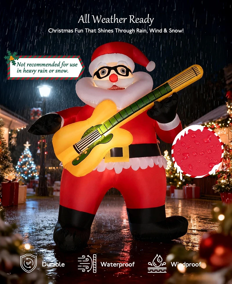Sugift 6FT Inflatable Santa Claus with Guitar and Led Lights, Outdoor Christmas Decoration