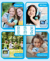 2-in-1 Instant and Digital Kids Camera with Hd Video, 16X Zoom, Printing, Games, and Accessories