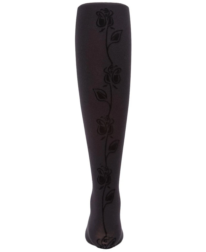 Memoi Girls Flocked Floral Opaque Tights