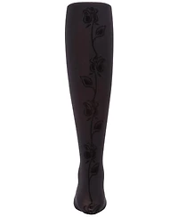 Memoi Girls Flocked Floral Opaque Tights