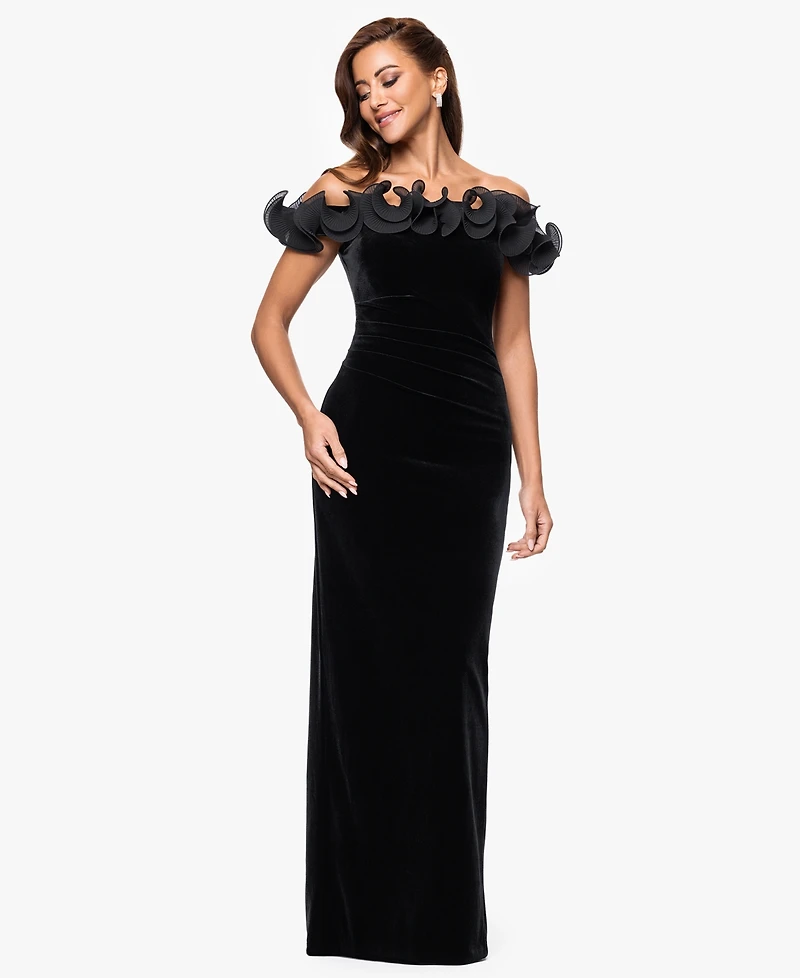 Xscape Women's Off The Shoulder Ruffle Dress