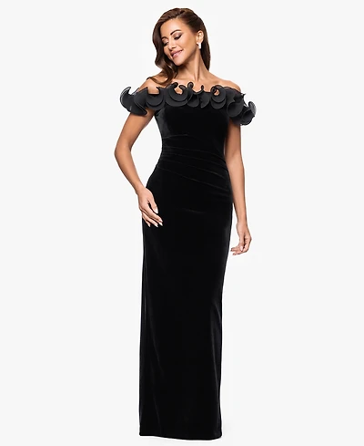 Xscape Women's Off The Shoulder Ruffle Dress