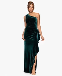Xscape Women's One Shoulder Long Ruffle Dress