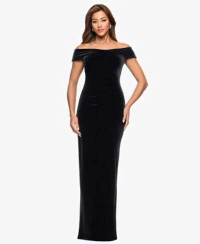 Xscape Womens Velvet Off The Shoulder Ruched Waist Long Dress 2p 16