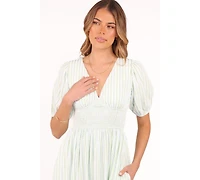 Petal and Pup Women's Ronnie Short Sleeve Midi Dress - Green Blue Stripe