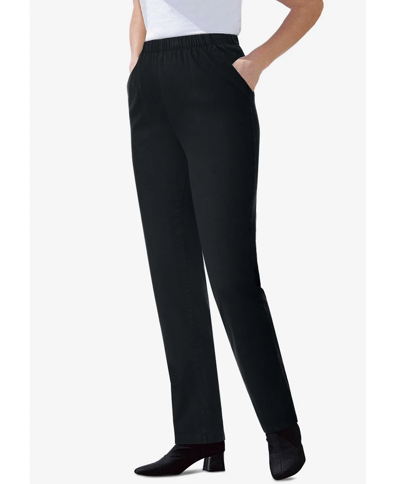 Woman Within Women's Straight Leg Fineline Pull-On Stretch Denim Jeans