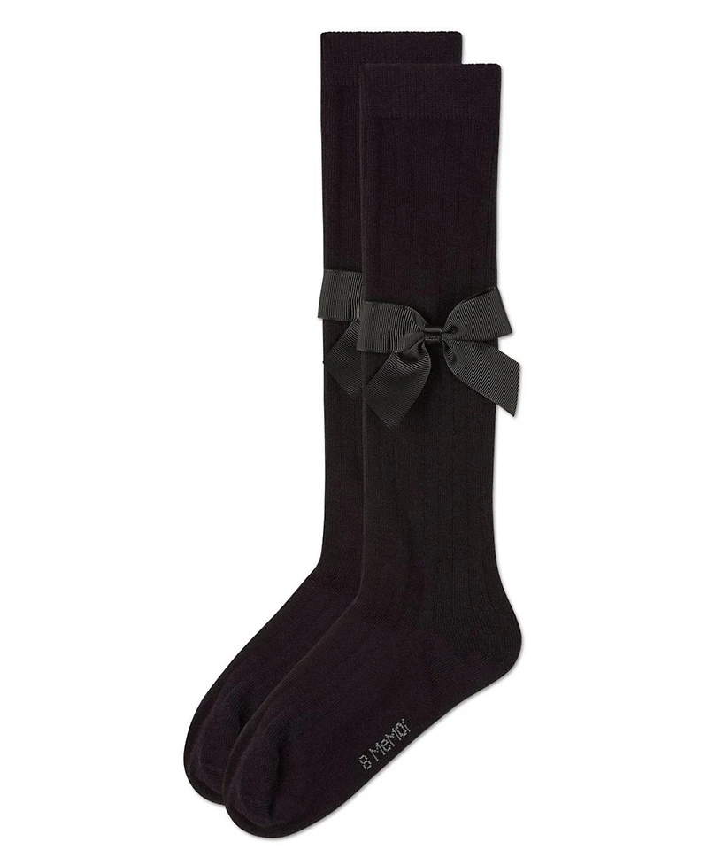 Memoi Big Girls Ribbed Stretch Cotton Bow Trim Knee Sock