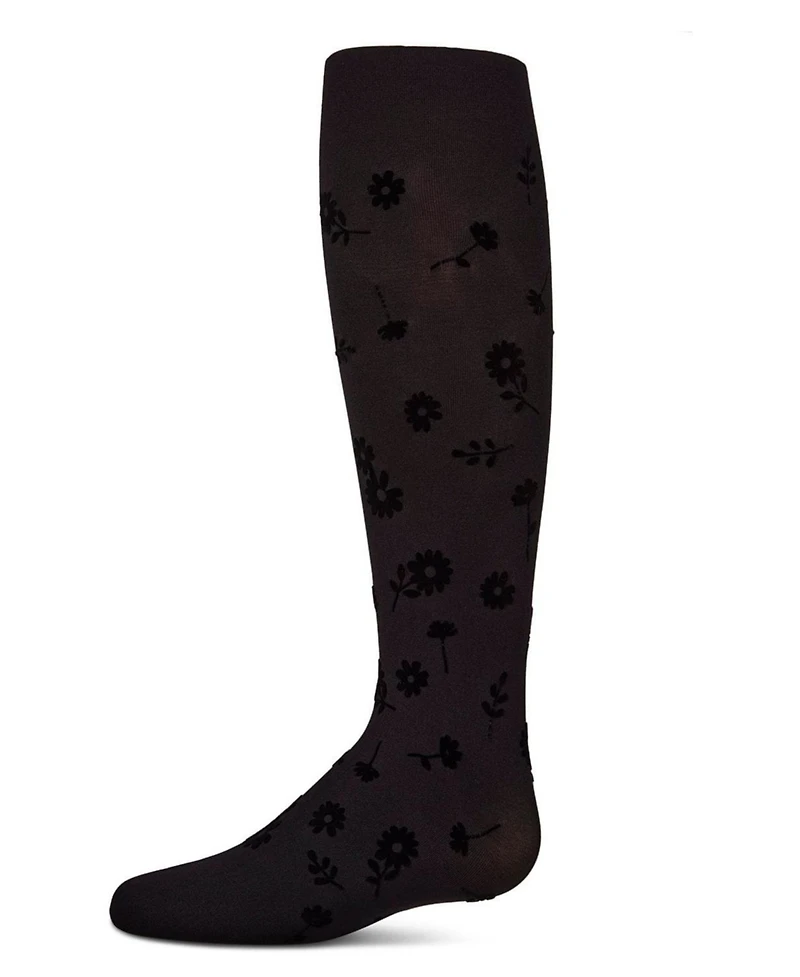 MeMoi Girls Opaque "Flower Garden" Flocked Tights