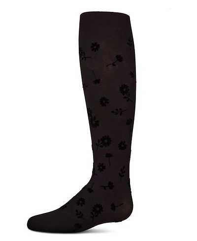 MeMoi Girls Opaque "Flower Garden" Flocked Tights