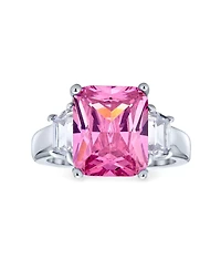 Bling Jewelry Art Deco Style Sterling Silver 8CTW Yellow Cz Rectangle Emerald Cut Cocktail Statement Ring Cubic Zirconia Baguette Stepped Side Stones