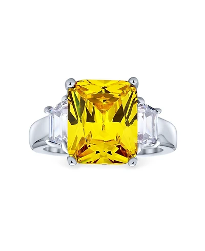 Bling Jewelry Art Deco Style Sterling Silver 8CTW Yellow Cz Rectangle Emerald Cut Cocktail Statement Ring Cubic Zirconia Baguette Stepped Side Stones